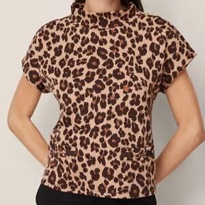 Ann Taylor Animal Print Horsebit Mock Neck Top - XXSP